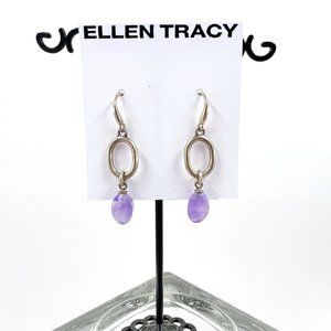 NWT -Ellen Tracy- Semi Precious Amethyst Antiqued Silver Tone Fishhook Earrings